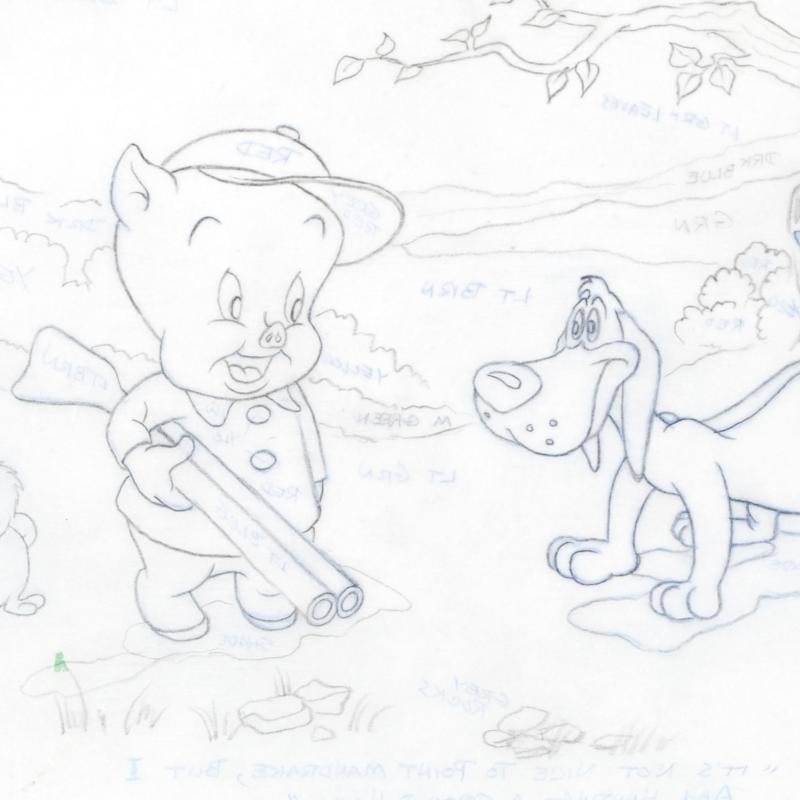 Porky Pig Tom Ray Original Pencil Layout Drawing Hand Signed by the Artist&