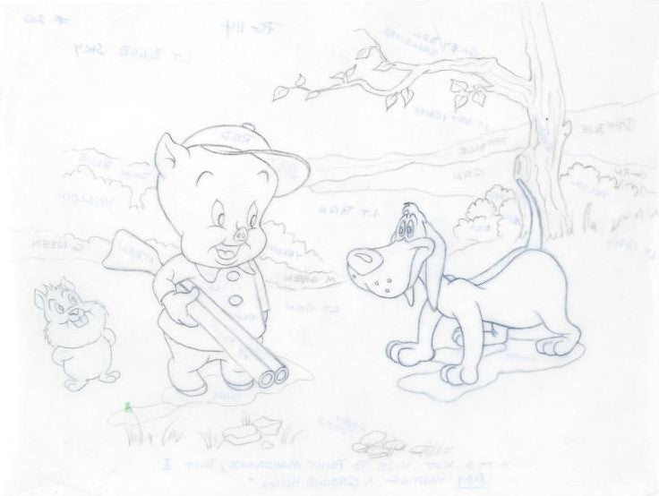 Porky Pig Tom Ray Original Pencil Layout Drawing Hand Signed by the Artist&