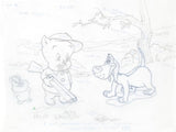 Porky Pig Tom Ray Original Pencil Layout Drawing Hand Signed by the Artist's Widow Brenda Ray