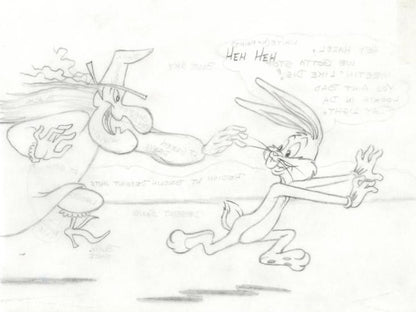 Bugs Bunny and Witch Hazel Tom Ray Original Pencil Layout Drawing Brenda Ray Hand Signed