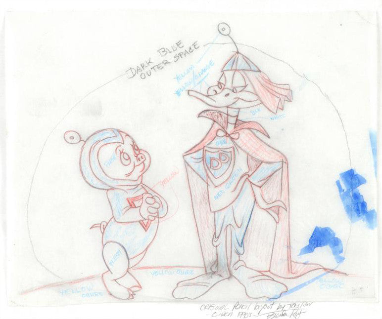 Porky Pig Daffy Duck Tom Ray Original Pencil Layout Drawing Hand Signed by the Artist Widow Brenda Ray