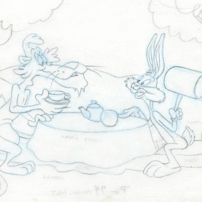 Bugs Bunny and the Big Bad Wolf Tom Ray Original Pencil Layout Drawing Brenda Ray Hand Signed