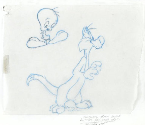 Sylvester and Tweety Bird Tom Ray Original Pencil Layout Drawing Brenda Ray Hand Signed
