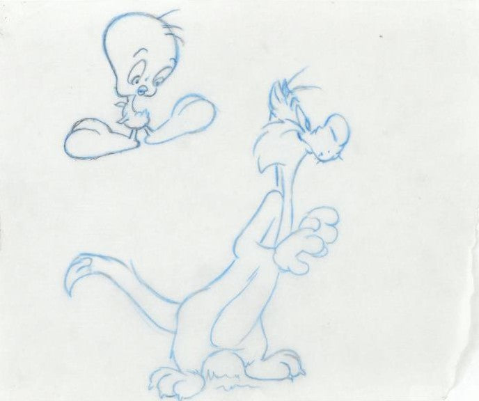 Sylvester and Tweety Bird Tom Ray Original Pencil Layout Drawing Brenda Ray Hand Signed