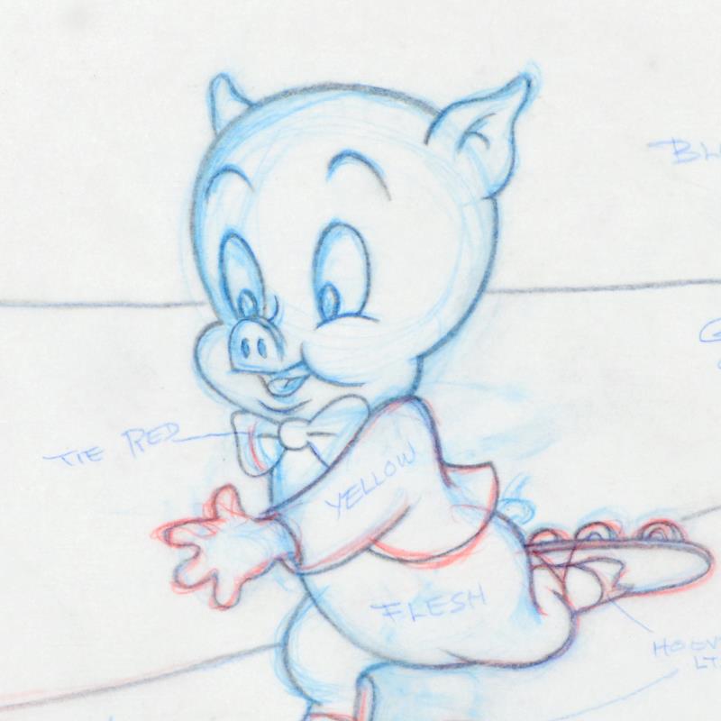 Porky Pig Tom Ray Original Pencil Layout Drawing Hand Signed by the Artist Widow Brenda Ray
