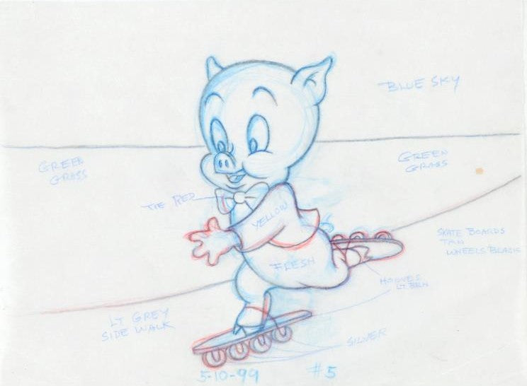 Porky Pig Tom Ray Original Pencil Layout Drawing Hand Signed by the Artist Widow Brenda Ray