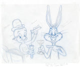 Bugs Bunny and Elmer Fudd Tom Ray Original Pencil Layout Drawing Tom Ray and Brenda Ray Hand Signed