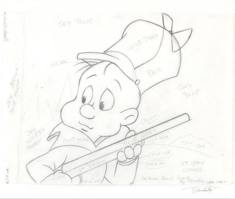 Elmer Fudd Tom Ray Original Pencil Layout Drawing Brenda Ray Hand Signed
