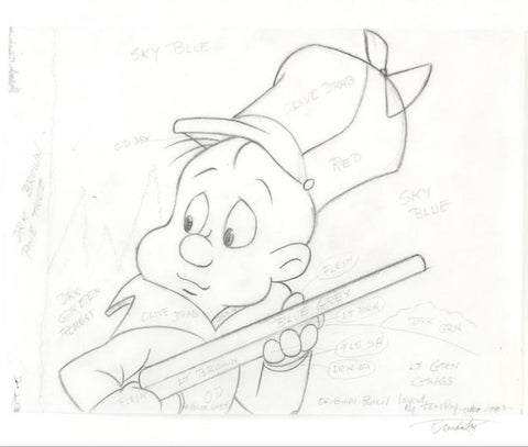 Elmer Fudd Tom Ray Original Pencil Layout Drawing Brenda Ray Hand Signed