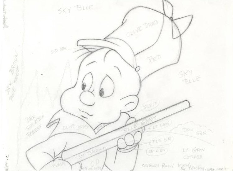 Elmer Fudd Tom Ray Original Pencil Layout Drawing Brenda Ray Hand Signed