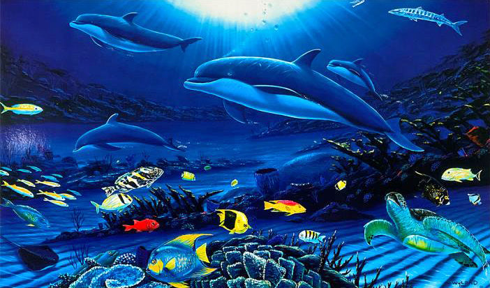 In the Company of Dolphins Wyland Artist Proof Mixed Media Artist Hand Signed and AP Numbered