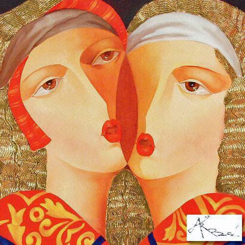 Women in Love Arbe Ara Berberyan Artist Proof Hand Embellished Canvas Giclée Print Hand Signed and Numbered