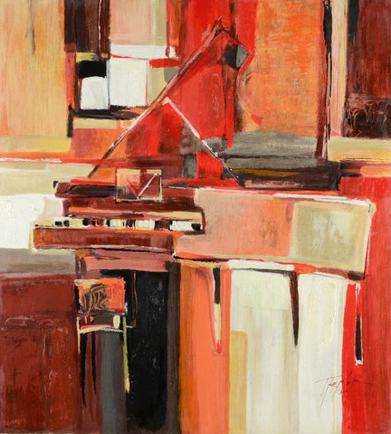 Piano in Red Yuri Tremler Serigraph Print on Wood Panel Artist Hand Signed and Numbered