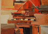 Piano in Red Yuri Tremler Serigraph Print on Wood Panel Artist Hand Signed and Numbered