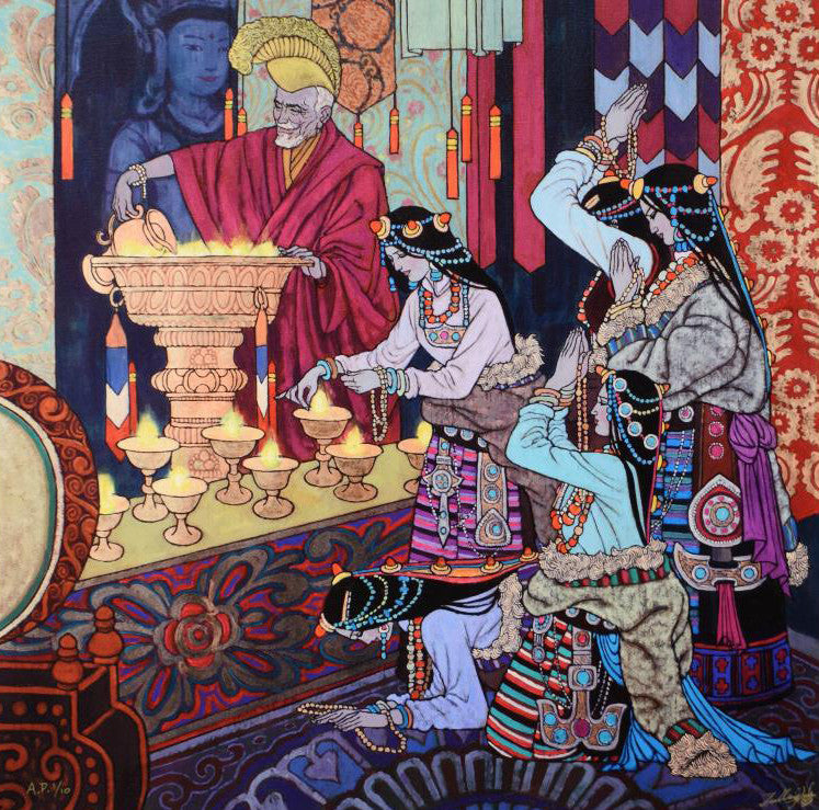 Lamp Lighting Ritual Zu Ming Ho Artist Proof Canvas Giclée Print Artist Hand Signed and AP Numbered