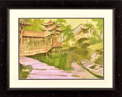 Untitled Zu Ming Ho Original Gouache Painting Artist Hand Signed and Custom Framed
