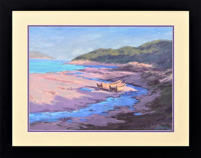 Untitled Zu Ming Ho Original Gouache Painting Artist Hand Signed and Custom Framed