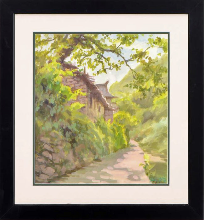 Untitled Zu Ming Ho Original Guache Painting Artist Hand Signed and Custom Framed