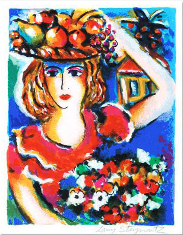 Lady with Bouquet Zamy Steynovitz Serigraph Print Artist Hand Signed and Numbered