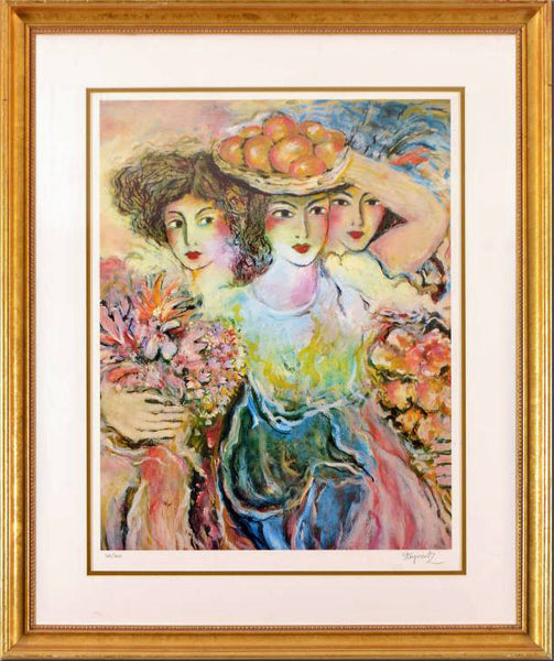 Three Women Zamy Steynovitz Offset Lithograph Print Artist Hand Signed Numbered and Framed