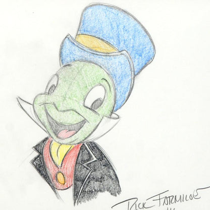 Jiminy Cricket Rick Farmiloe Original Color Pencil Sketch Artist Hand Signed Framed