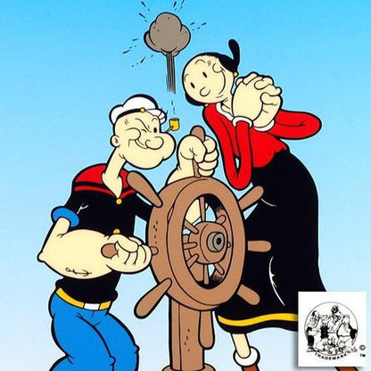 Popeye Captains Wheel King Features Sericel with Full Color Lithograph Background Matted