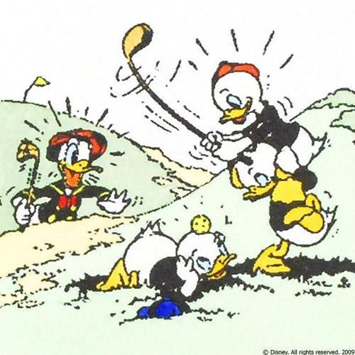 Donald Duck Golfing with Huey Dewey and Louie Disney Studios Hand Tinted Color Etching Numbered
