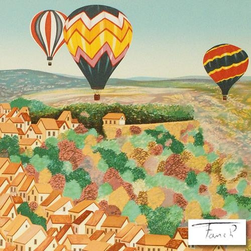 Balloons sur Vezelay Fanch Ledan Artist Proof Lithograph Print Artist Hand Signed and AP Numbered