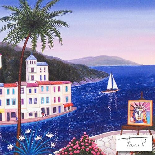 Terrasse Portofino Fanch Ledan Canvas Giclée Print Artist Hand Signed and Numbered