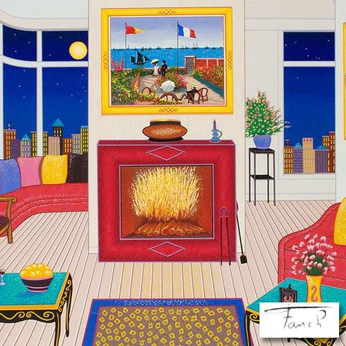 Interior with Three Masterpieces Fanch Ledan Artist Proof Fine Art Serigraph Print Artist Hand Signed and Numbered
