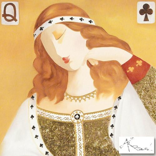Queen of Clubs Arbe Ara Berberyan Canvas Giclée Print Artist Hand Embellished Signed and Numbered