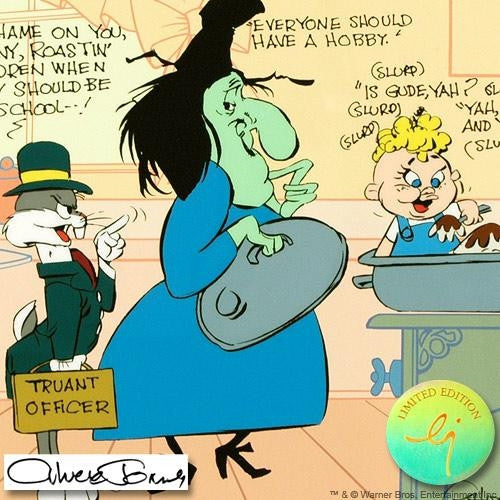 Bugs and Witch Hazel Truant Officer Chuck Jones Hand Painted Animation Cel Artist Hand Signed and Numbered