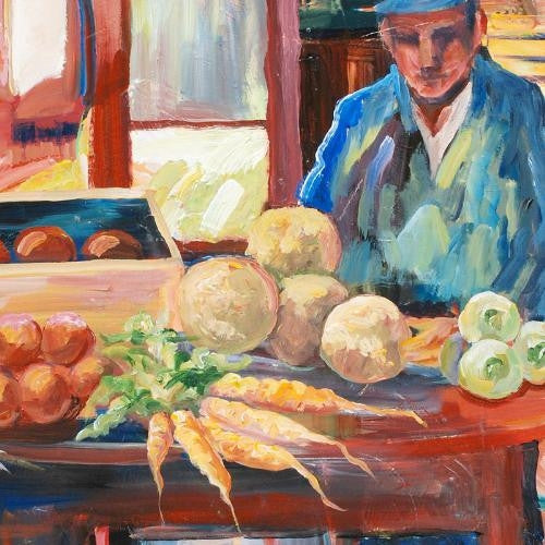 Farmers Market Rebecca Hardin Acrylic Painting on Canvas Artist Hand Signed