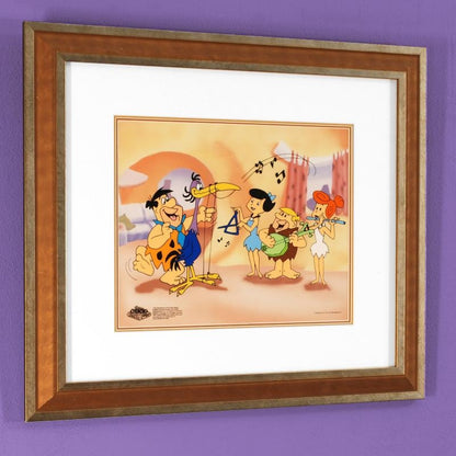 Fred Plays the Harp Hanna Barbera Animation Art Sericel with Full Color Lithograph Background Framed