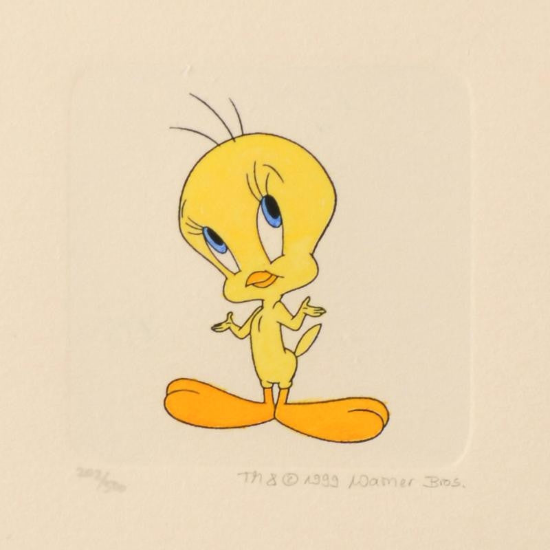 Tweety Bird Warner Bros Hand Tinted Color Etching Numbered and Framed