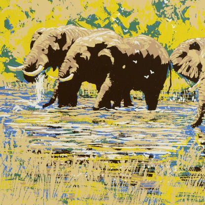Elephant River Paul Blaine Henrie Fine Art Serigraph Print Artist Hand Signed and Numbered