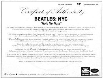 NYC Beatles Cartoon Sericel with Full Color Lithograph Background Apple Authorized by DenniLu