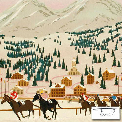 Horseracing in St Moritz Fanch Ledan Lithograph Print Artist Hand Signed and Numbered