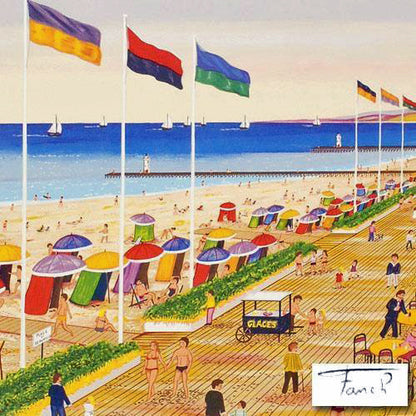 Boardwalk of Deauville Fanch Ledan Hors Commerce Lithograph Print Artist Hand Signed and HC Numbered