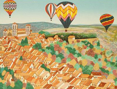 Balloons sur Vezelay Fanch Ledan Artist Proof Lithograph Print Artist Hand Signed and AP Numbered