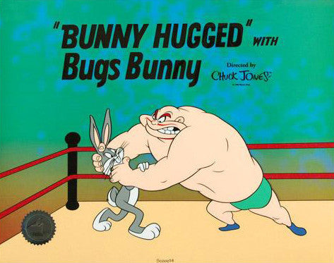 Bunny Hugged with Bugs Bunny Chuck Jones Sericel with Linda Jones Seal and Full Color Lithograph Background