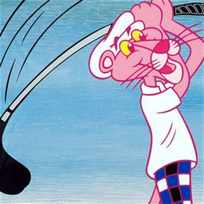 Pink Panther Golfing MGM and United Artists Sericel with a Full Color Lithograph Background Framed