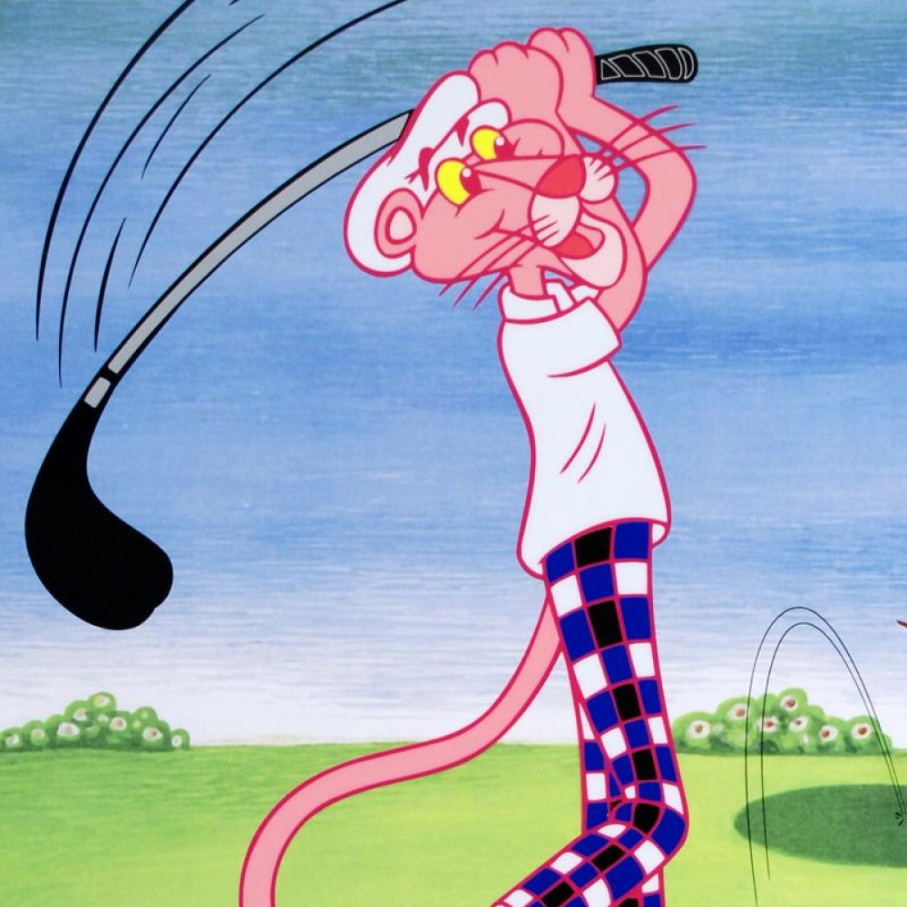 Pink Panther Golfing MGM and United Artists Sericel with a Full Color Lithograph Background Framed