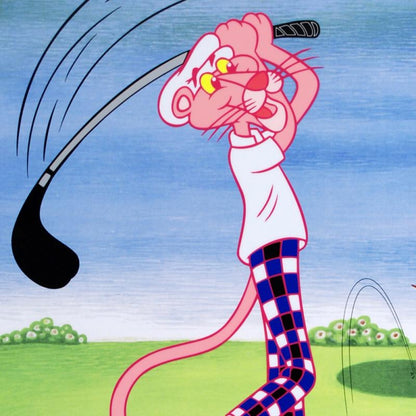 Pink Panther Golfing MGM and United Artists Sericel with a Full Color Lithograph Background Framed