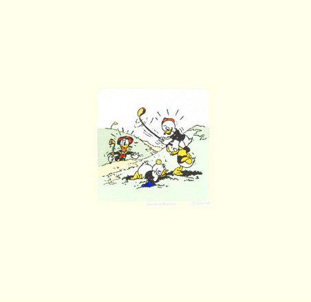 Donald Duck Golfing with Huey Dewey and Louie Disney Studios Hand Tinted Color Etching Numbered